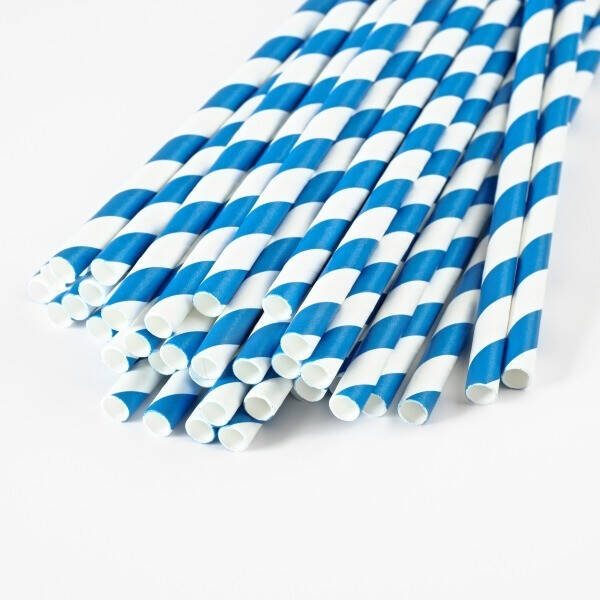 Бумажная трубочка коктейльная 6х125 мм сине-белая полоска 200 шт.