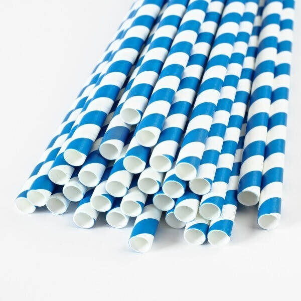 Бумажная трубочка коктейльная 8х150 мм сине-белая полоска 200 шт./