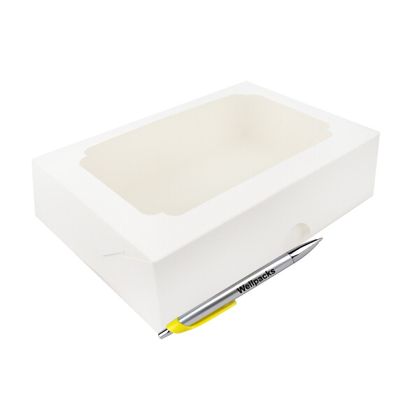 Коробка самозбірна під десерт (еклер) 230х150х60 мм з вікном білий 50 шт./