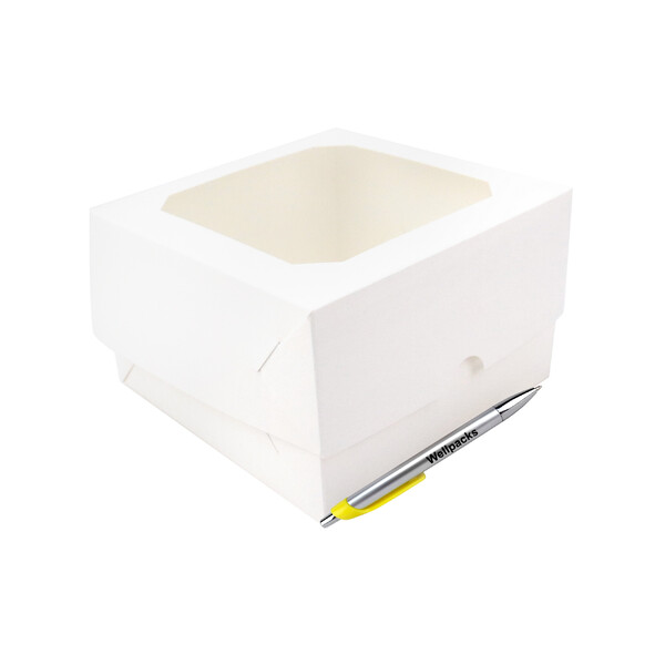 Коробка самозбірна під десерт (бенто-торт) 170х170х105 мм з вікном білий 50 шт./