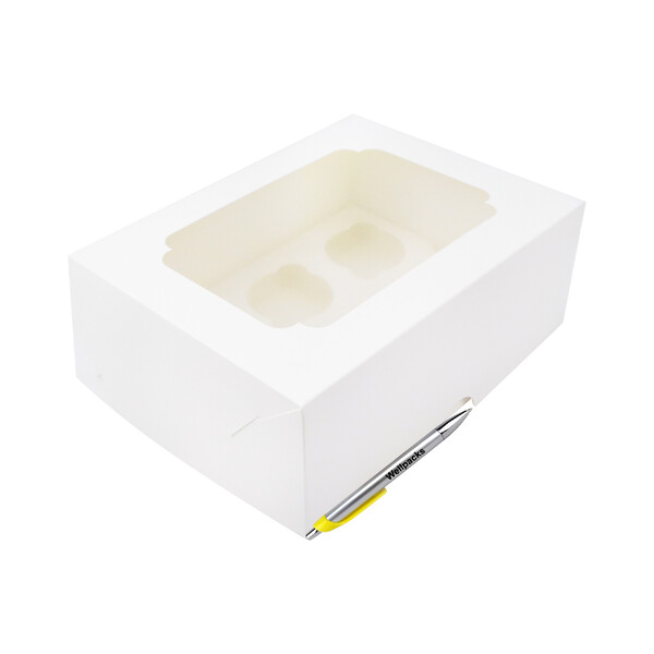 Коробка самозбірна під десерт (капкейк, №6) 255х190х100 мм з вікном білий 50 шт./