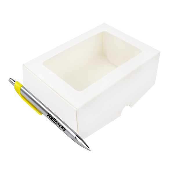 Коробка самозбірна під десерт 140х100х55 мм з вікном білий 50 шт./