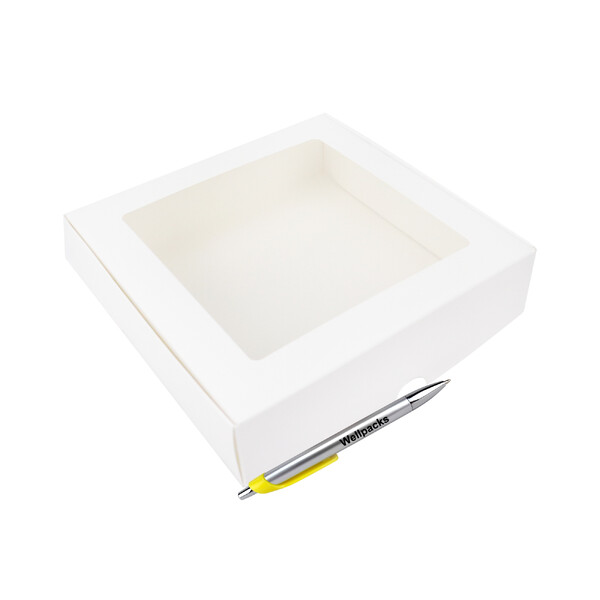 Коробка самозбірна під десерт 200х200х50 мм з вікном білий 50 шт./