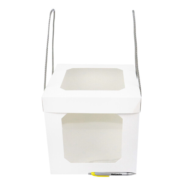 Коробка кришка-дно під десерт 210х210х210 мм бокс з вікном та ручками-шнурками білий 25 шт./