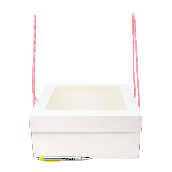 Коробка кришка-дно під подарунок 248х248х110 мм бокс з вікном та ручками-шнурками білий 25 шт./