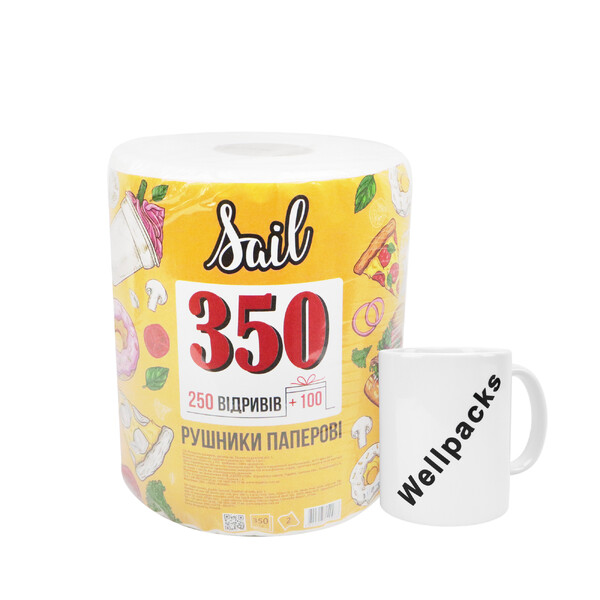 Паперовий рушник двошаровий рулонний "Sail" 225х125 мм білий 350 шт./