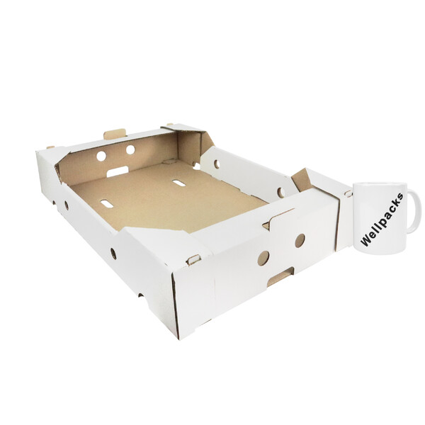 Коробка самосборная "гофролоток" под овощи и фрукты 580х370х80 мм белый 50 шт./