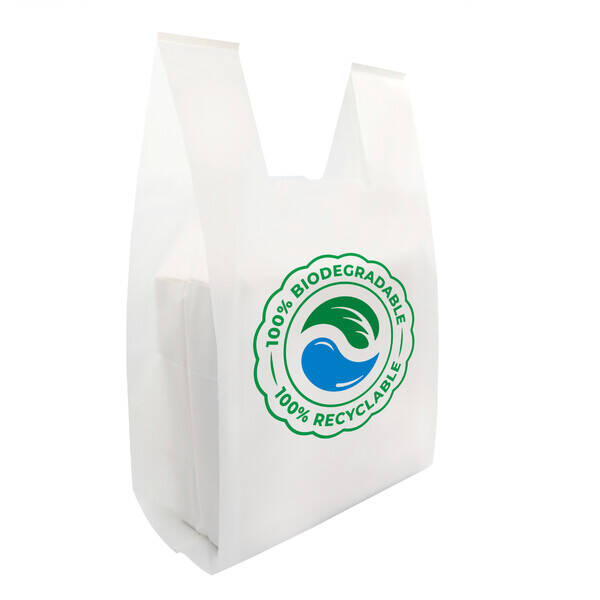 Біорозкладаний пакет майка з крохмалю з Вашим логотипом - фото