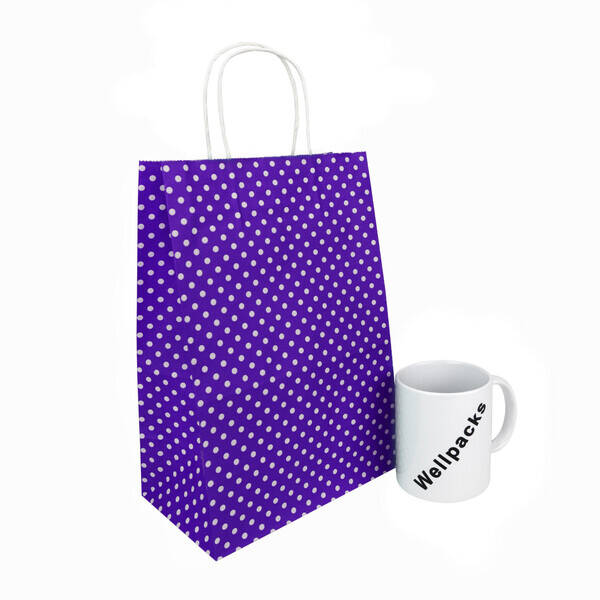 Бумажный пакет с ручками 190х120х280 мм фиолетовый крафт в горох 50 шт./