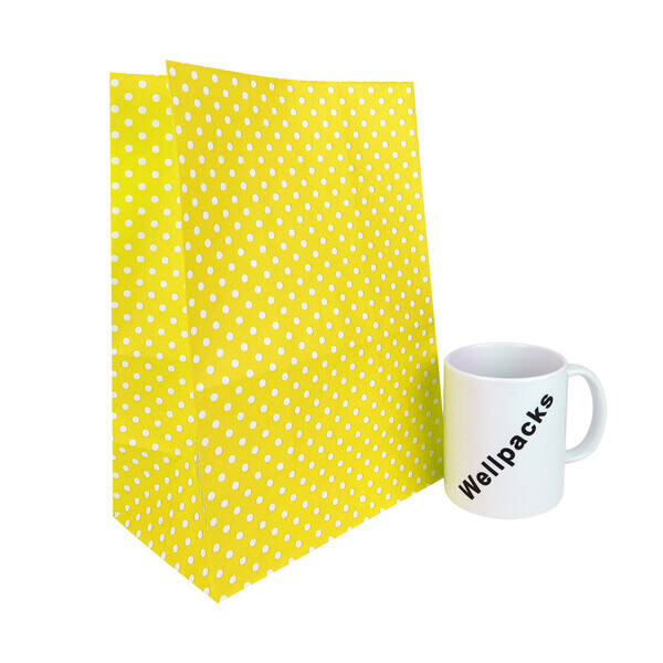 Паперовий пакет без ручок 190х120х280 мм жовтий крафт у горох 50 шт. - фото